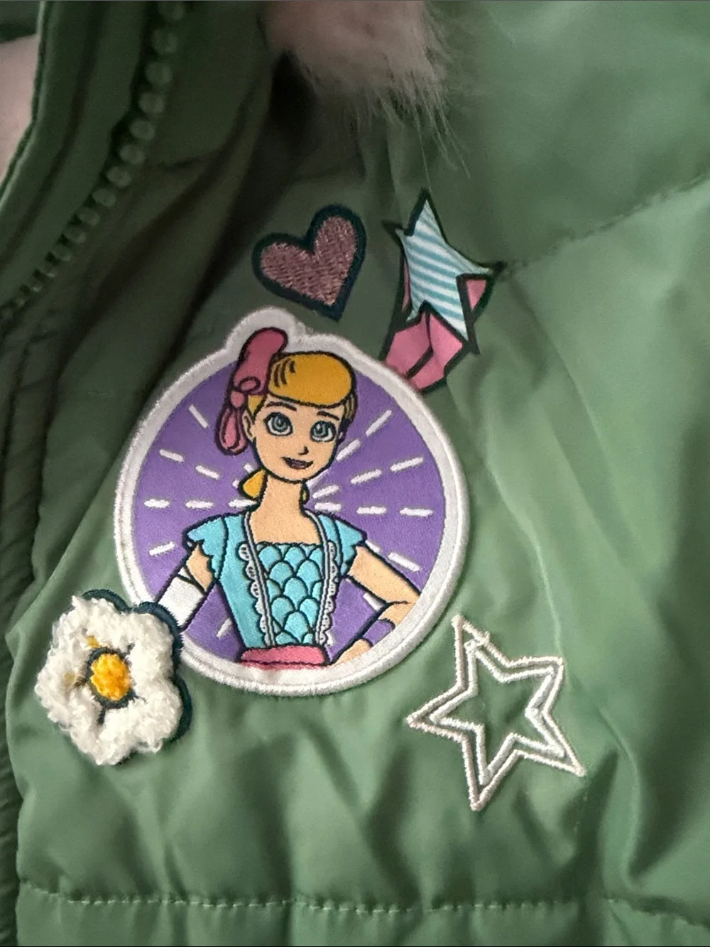 Disney Green Jacket with Pink Fur Trim and White Lining